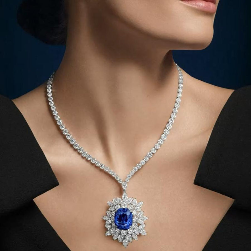 Fahion Oval Sapphire A Fully-Set Necklace