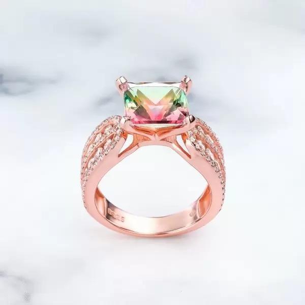 Princess Cut Watermelon Stone Ring