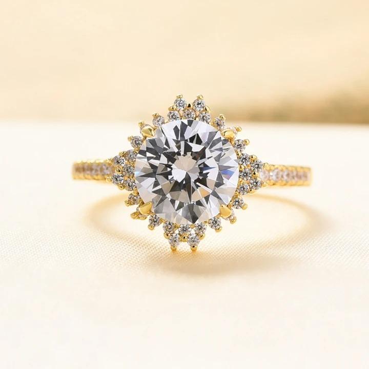 Unique Flower Halo Design Round Cut Engagement Ring In Sterling Silver