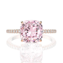 Rose Gold Light Pink Stone Cushion Cut Halo Engagement Ring