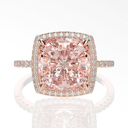 3.0 Carat Cushion Cut Synthetic Morganite Halo Engagement Ring In Sterling Silver