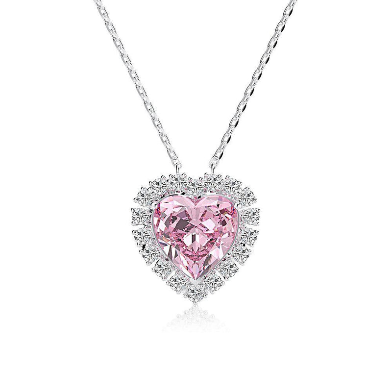 Halo Heart Cut Pink Sapphire Sterling Silver Necklace For Women