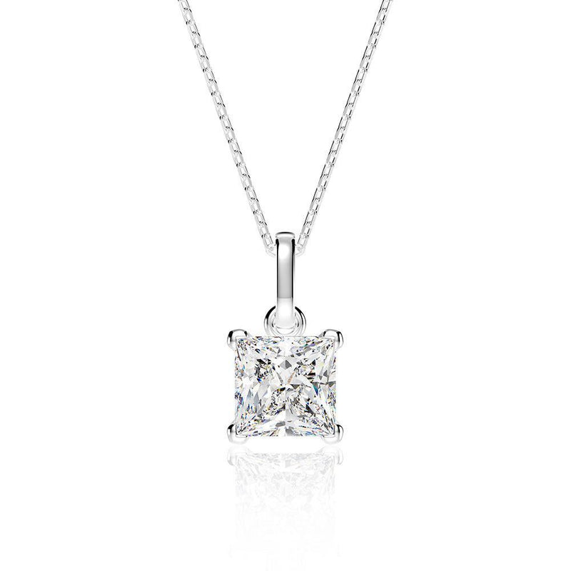Princess Cut White Sapphire Pendant Necklace In Sterling Silver