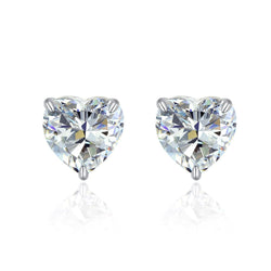 Heart Shaped Simulated Diamond Women's Stud Earrings In Sterling Silver