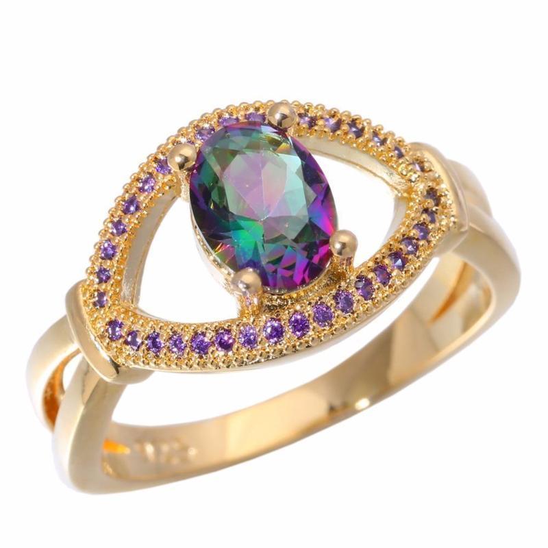 Rainbow Topaz & Crystal Ring
