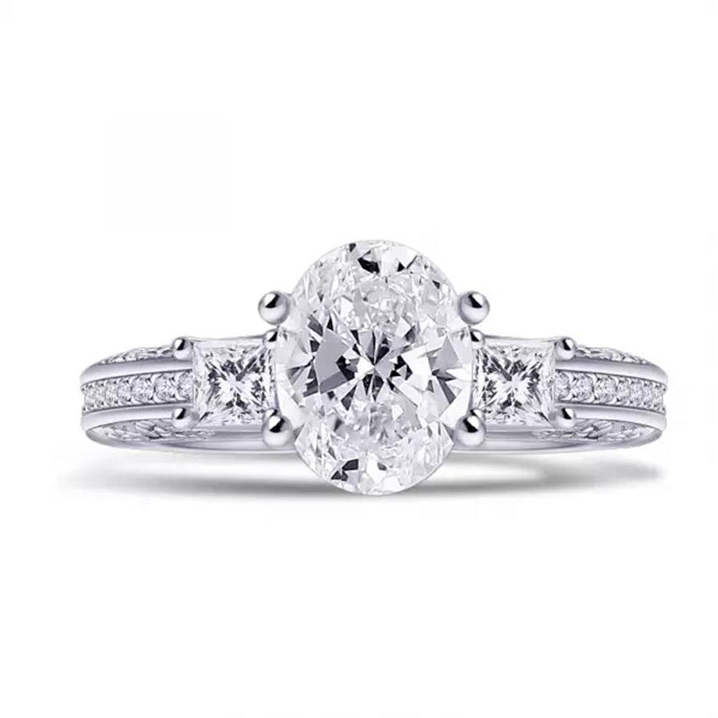 3.5 Carat Oval Engagement Ring with Two Princess Sidestones