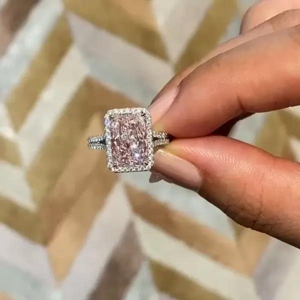 Radiant Cut Fancy Pink Zircon Engagement Ring