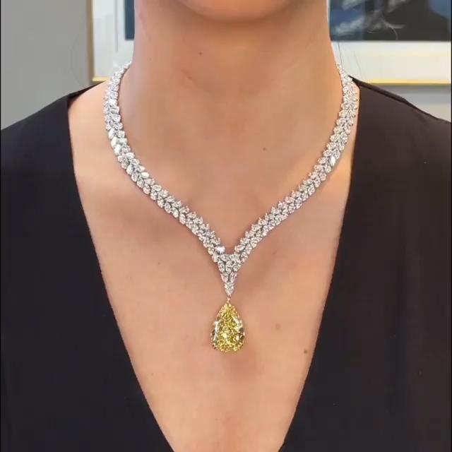 Fancy Yellow Pear Shape Pendant Sterling Silver Necklace