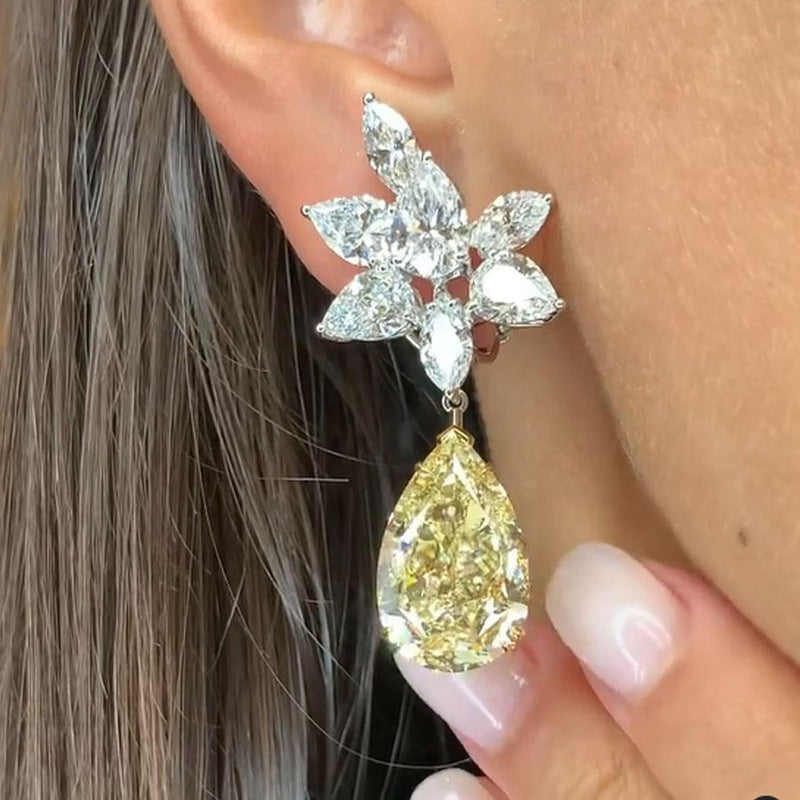 Pear Cut Shaped Yellow Sona Simulated Diamond Earrings