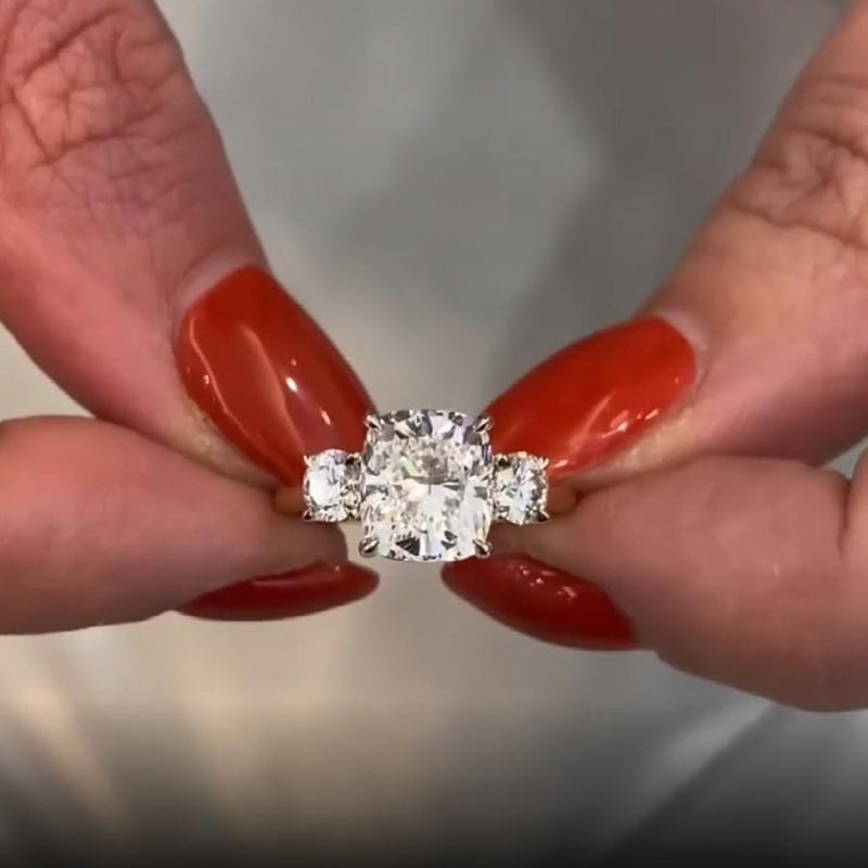 Women Cushion Cut Three-stone Engagement Ring