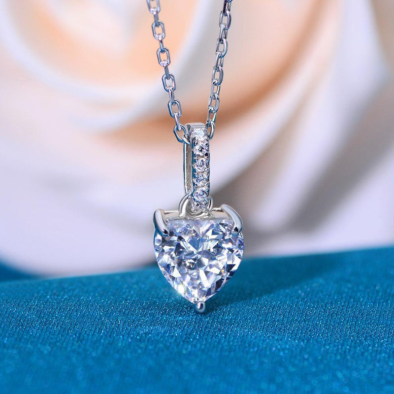 Heart Cut White Sapphire Pendant Necklace In Sterling Silver