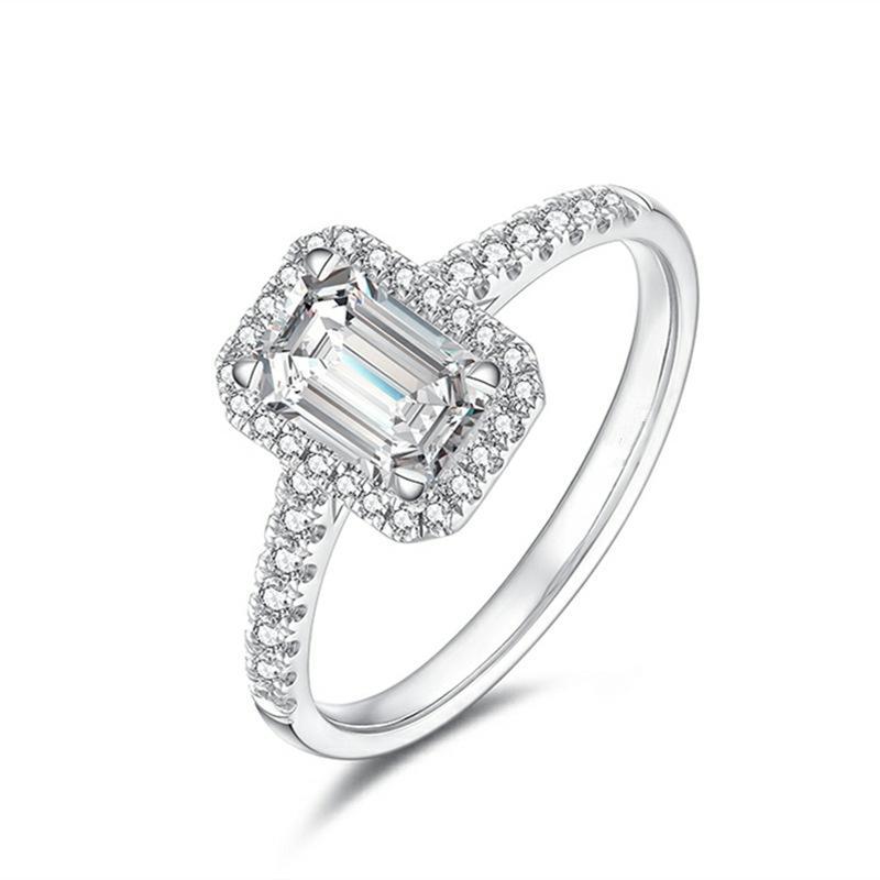 Emerald Cut Halo Engagement Ring For Women