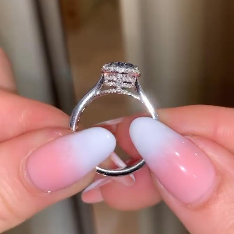 Aquamarine Blue Pear Cut Under Double Halo  Engagement Ring