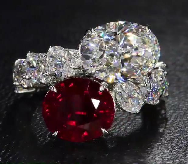 Sapphire And Ruby Sona Simulated Diamond Crossover Accented With Oval Cut Ring