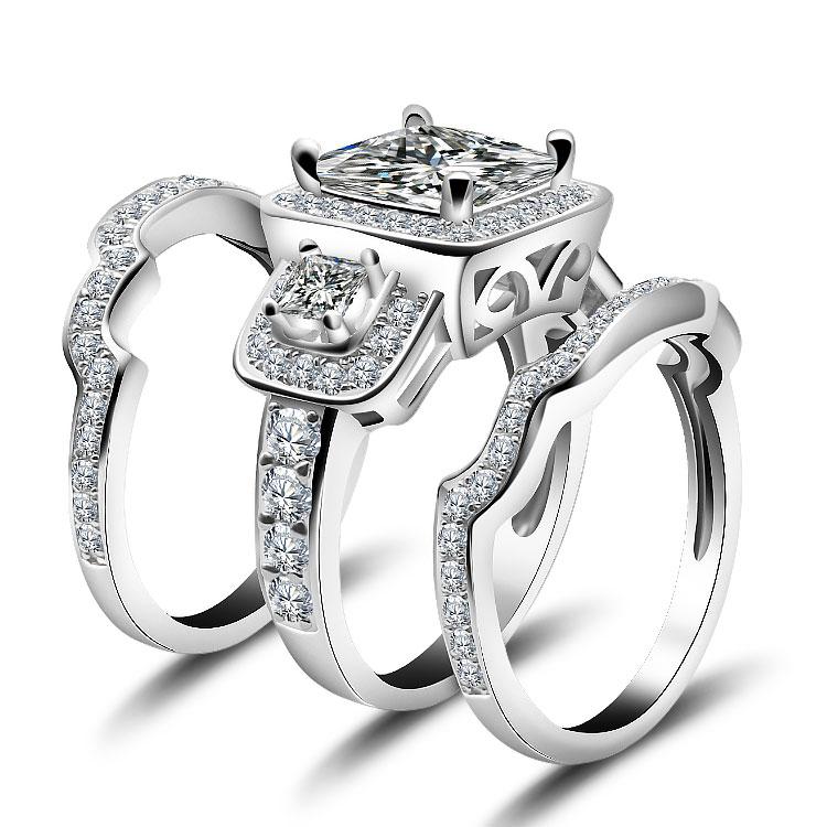 3.5 CT Cushion Cut 3pc Sterling Silver Wedding Set