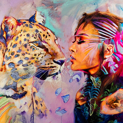 Paint by Numbers Kit Leopard & Girl