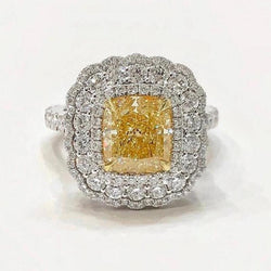 6.0 CT Fancy Yellow Cushion Cut Flower Design Sterling Silver Ring