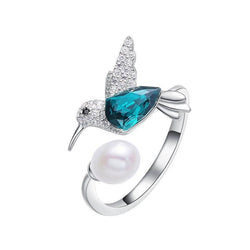 S925 Sterling Silver Swarovski Crystal And Pearl Bird Ring