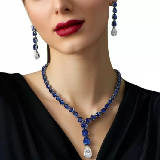 Pear Cut Necklace & Dangle Drop Earrings Jewelry Set
