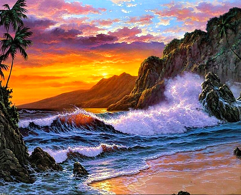 Paint by Numbers Kit Seaside Sunrise Scenery