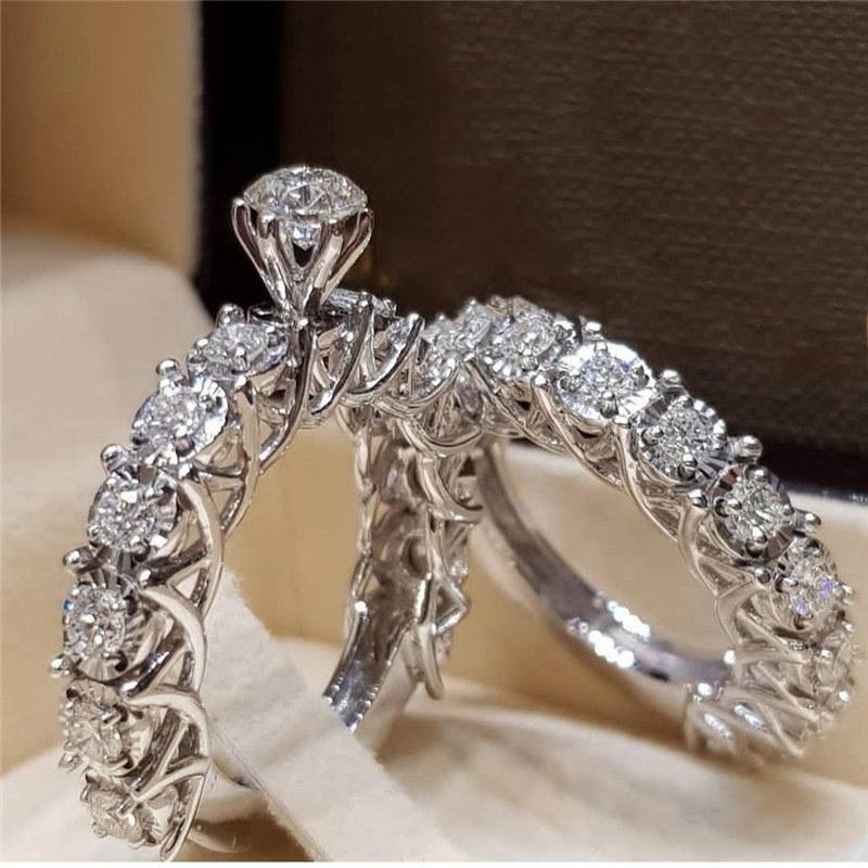 Fashion Round Zircon Wedding Ring Set