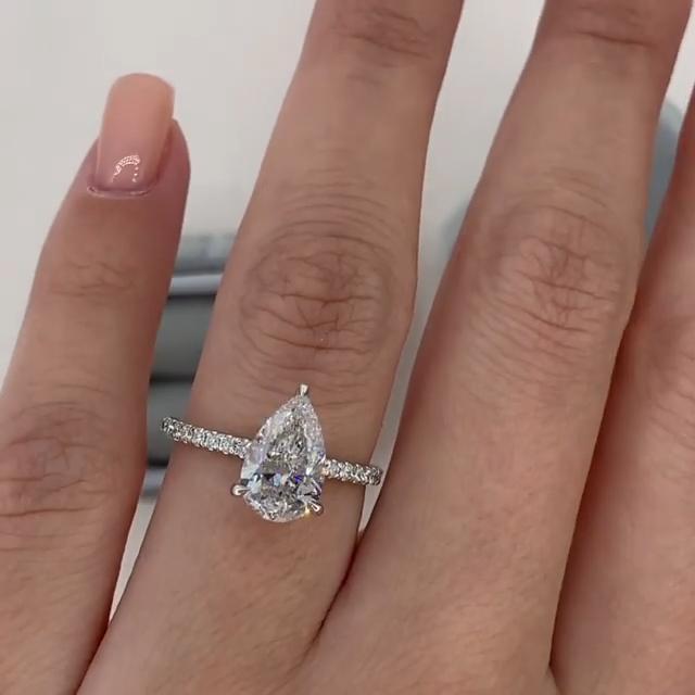 Pear Cut Under Halo Classic Engagement Ring
