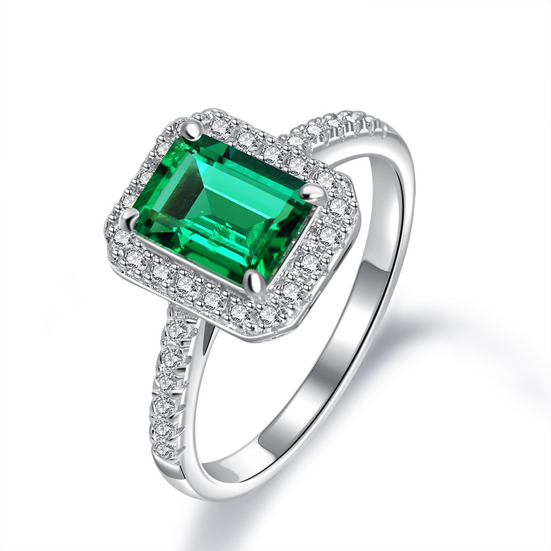 Vintage Emerald Green Halo Engagement Ring For Her