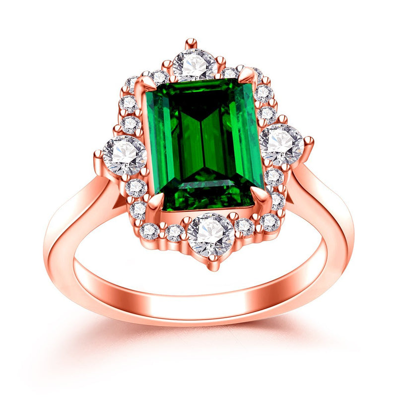 Emerald Green Halo Ring For Her