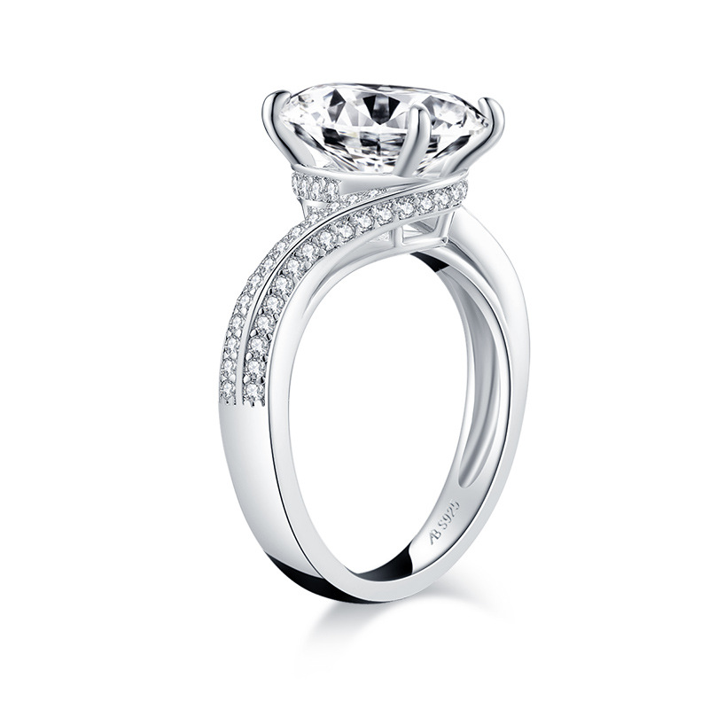 Oval Cut Bypass Sterling Silver Engagement Ring For Her