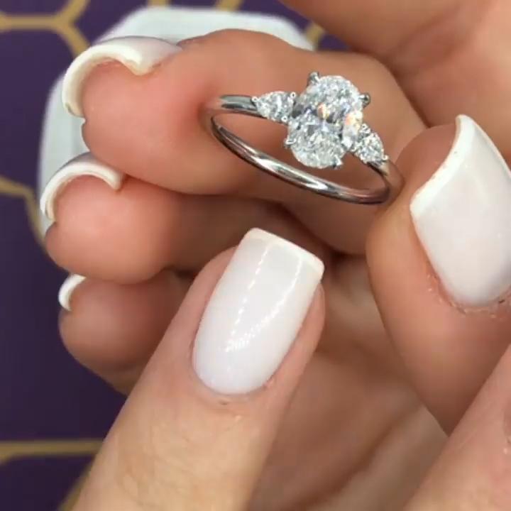 Three Stone Oval&Pear Cut Engagement Ring In Sterling Silver