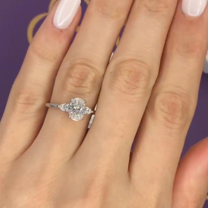 Three Stone Oval&Pear Cut Engagement Ring In Sterling Silver