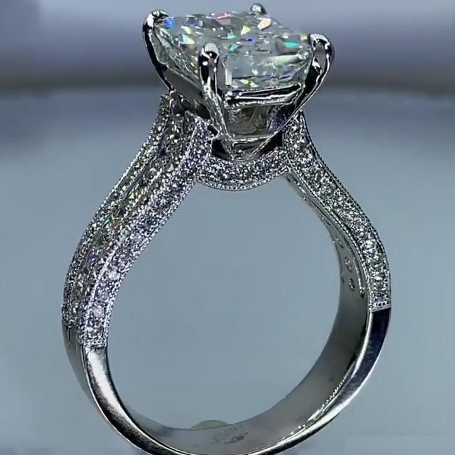 Radiant Cut Under Halo 925 Sterling Silver Engagement Ring