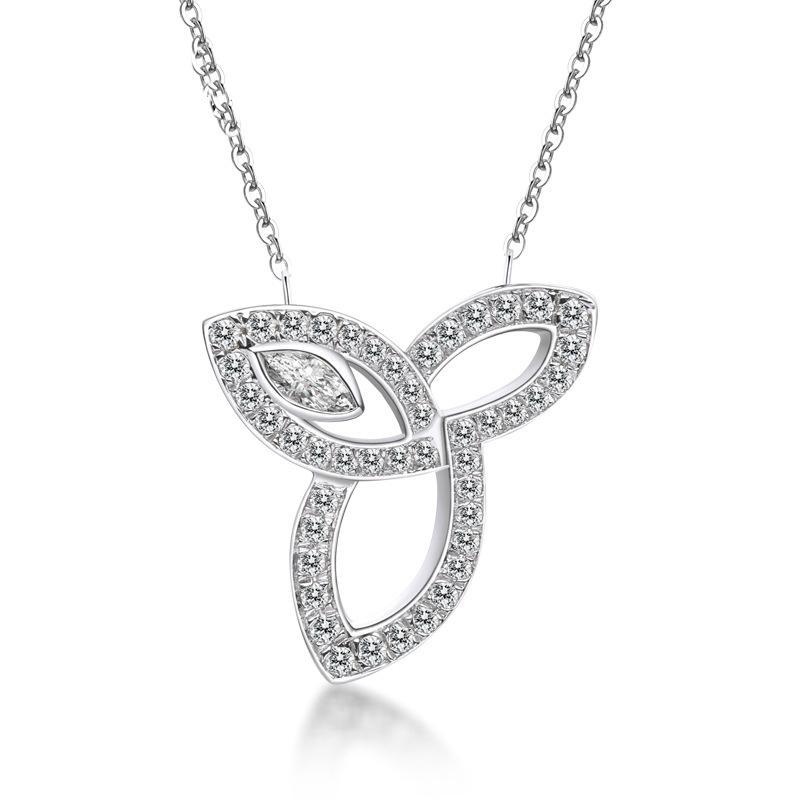 Leaf Design Marquise Sterling Silver Necklace