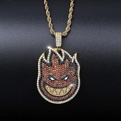 Little Fireman Pendant Diamond Double-sided Necklace for Men and Women