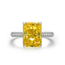 S925 Silver 5 Carats Radiant Cut Fancy Yellow Engagement Ring