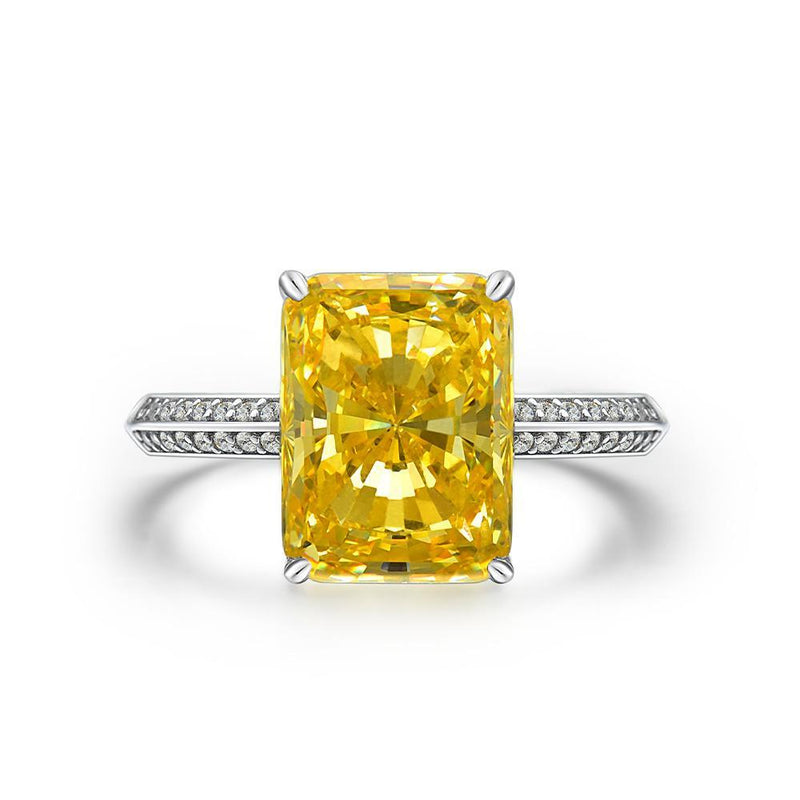 S925 Silver 5 Carats Radiant Cut Fancy Yellow Engagement Ring