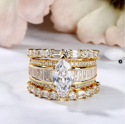 Vintage 2.64 CT Marquise Cut Sterling Silver Ring Set