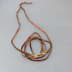 Rice Beads And Gold Color Woven Deerskin Rope Necklace/Bracelet