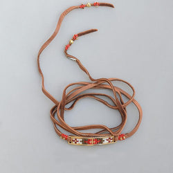 Rice Beads And Gold Color Woven Deerskin Rope Necklace/Bracelet