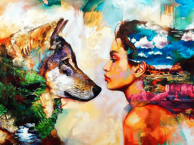 Paint by Numbers Kit Woman & Wolf