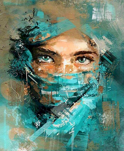 Paint by Numbers Kit Blue Veil Women Abstract
