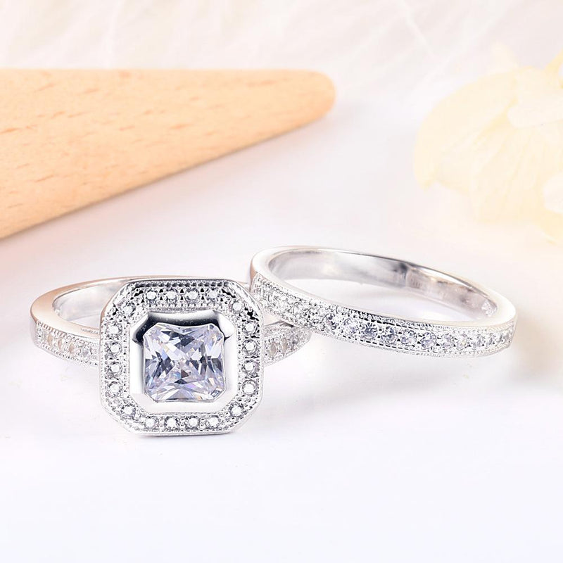 Classic 2PCS 925 Sterling Silver Ring Set