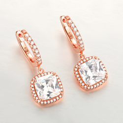 HANDMADE PRINCESS CUT LAB CREATED SIMULATED DIAMOND PENDANT EARRINGS IN STERLING SILVER