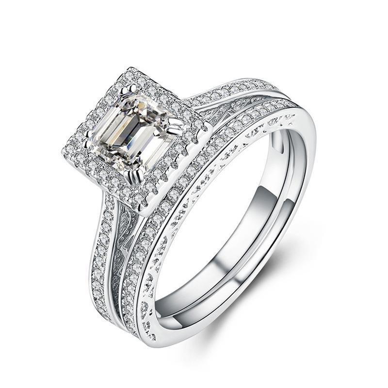 Emerald Cut Halo Bridal Set