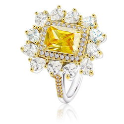 Radiant Cut Fancy Yellow Halo Sterling Silver Engagement Ring