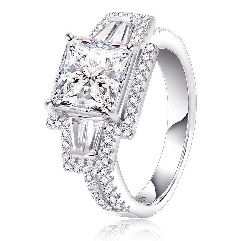 Radiant Cut Halo Sterling Silver Engagement Ring