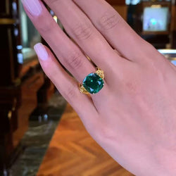 Yellow Heart Shape Side Stone Emerald Ring