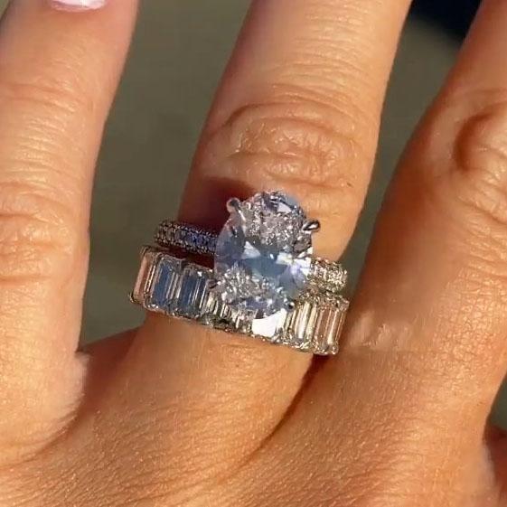 Handmade Opal Cut 925 Sterling Silver Engagement Set Ring