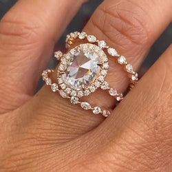 Jolics Handmade 6.4CT Oval Cut 925 Sterling Silver Wedding 3PC Set Ring