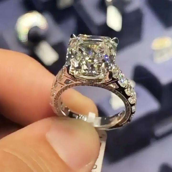 Jolics Handmade 9.5 CT Asscher Cut Sterling Silver Engagement Ring